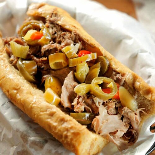 Chicago Italian beef sandwich with giardiniera at Bruiser's in Covington