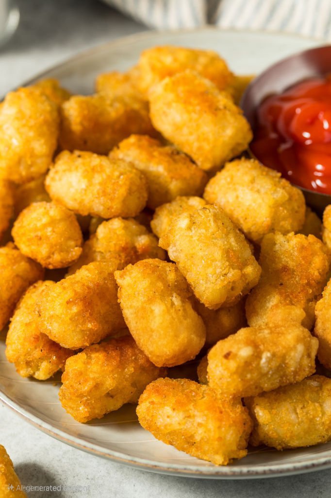 Homemade Baked Fried Tater Tot Potatoes with Ketchup