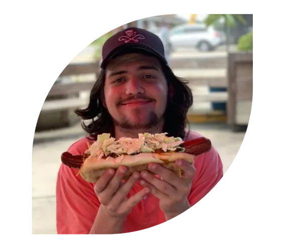 Holding the footlong Barduca at Bruiser's